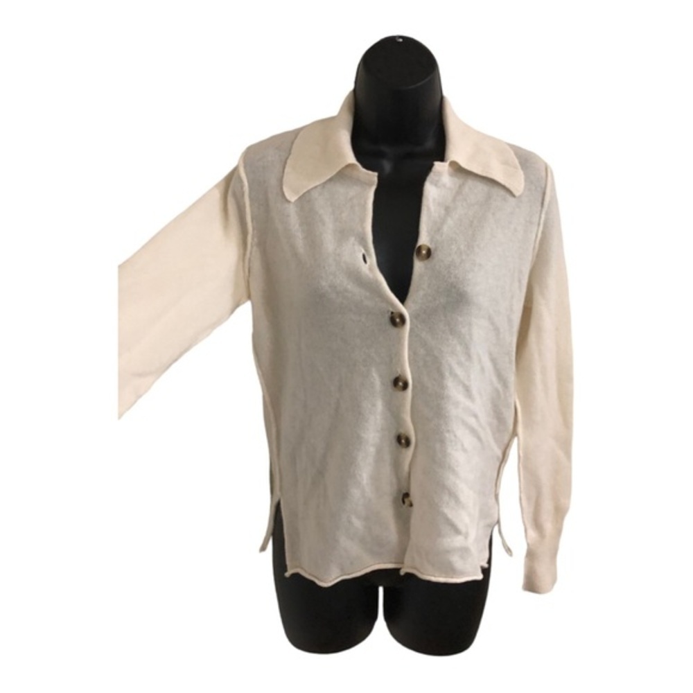 Free People paloma‎ cream 100% cashmere button front grandpa slouchy cardigan XS - Picture 8 of 14